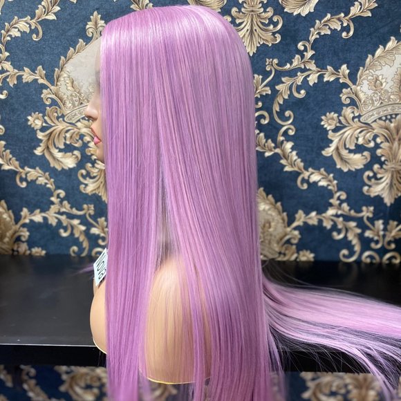 Lavender Human Hair Blend Wig - Picture 2 of 3